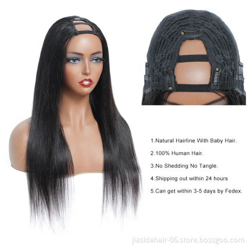Wholesale Glueless Shiny 150 Density Remy Brazilian Human Hair Silky Straight Non Lace Front Cheap Lace Wig u Part